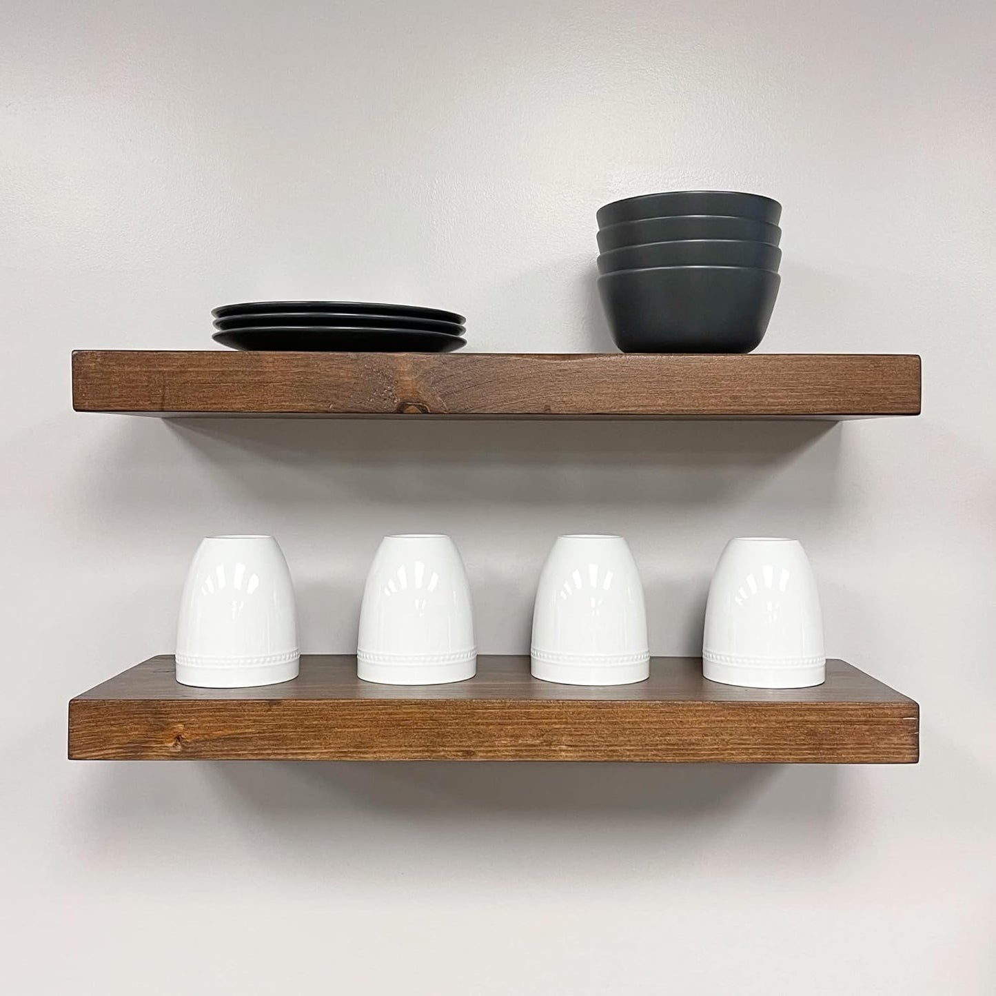 URBANDI, Rustic Floating Shelves, Set of 2, Hidden Bracket, Solid Wood, Heavy Duty, Wall Mounted Shelves, (Provincial, 60Wx10D)