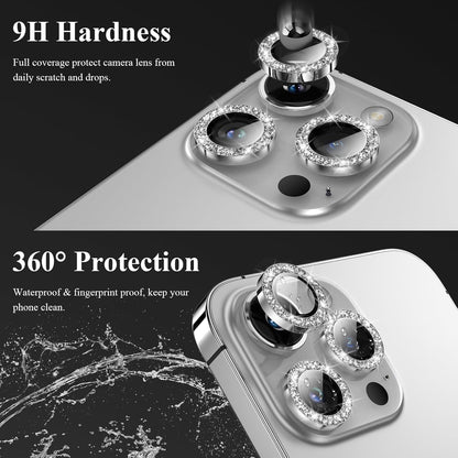 YWXTW Designed for iPhone 14 Pro/iPhone 14 Pro Max Camera Lens Protector Bling, [New Glitter Design] Individual Metal Tempered Glass Camera Cover Accessories Case Friendly, 1 Set (Silver Glitter)