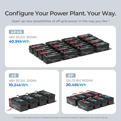 Renogy 12V 200Ah Lithium LiFePO4 Deep Cycle Battery, 5000+Deep Cycles, 200A BMS,Backup Power for Trolling motor, Cabin,Marine, Off-Grid Home Energy Storage-Core Series
