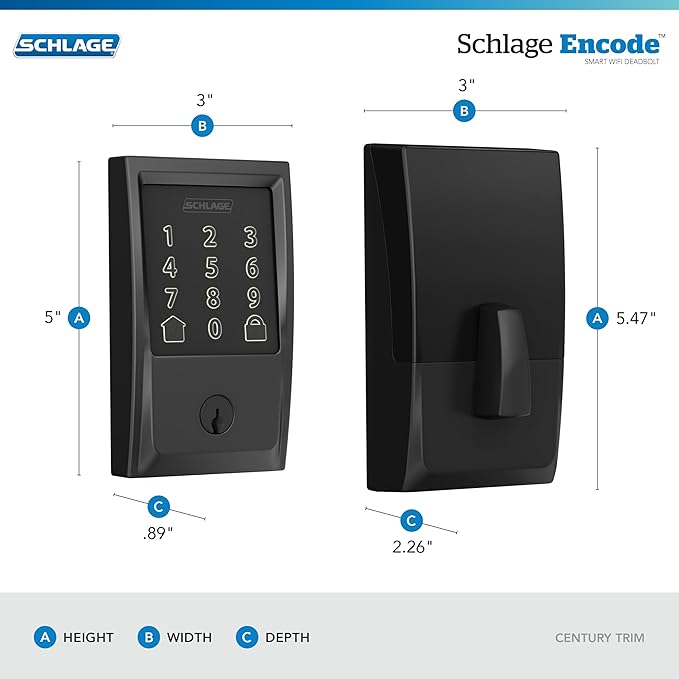 Schlage Encode Smart WiFi Deadbolt Lock for Front Door - Keyless Entry with App or Touchscreen - Works with Alexa, Hey Google, & Airbnb - Create Codes for Guests - Matte Black