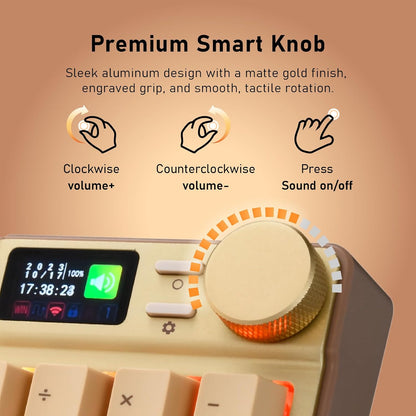 iRocks K85R Wireless RGB Backlit Mechanical Gaming Keyboard with LCD Display, Hot-Swappable Pre-lubed Brown Switches, 98 PBT Keys, USB-C Detachable Cable (Light Golden, Bubble Switch)