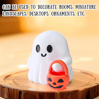 3 Pcs Halloween Ghost Figurine Ghost Resin Halloween Statue Cute Spooky Carrying Pumpkin Basket Designs Spooky Desk Display Ornament for Home and Office Tabletop Art Decoration