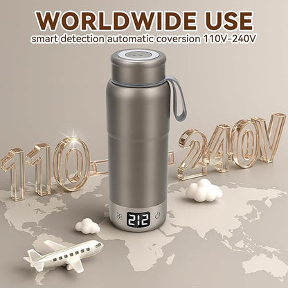Pure Titanium Travel Kettle,Dual Voltage Portable Electric Kettle 110V-240V Smart Small Water Boiler for Tea & Coffee,12 Temperature Control,Auto Shut Off & Boil Dry Protection (Gray,520ML)