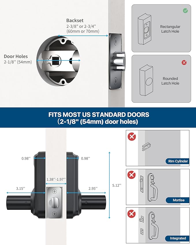 HIDALIFE Keyless Entry Door Lock with Keypad and Handle for Front Doors, Touchscreen Electronic Door Lock, Anti-peep Password, Auto-Locking, Matte Black