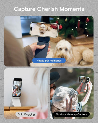 MOFT Phone Tripod Stand Selfie Stick for iPhone, Multi-Angles iPhone Stand, Lightweight & Portable Phone Holder, Strong Magnets, MOVAS Vegan Leather, Travel Essentials, Cement (Without Card Slot)