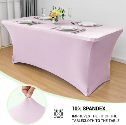 Obstal 8Ft Stretch Spandex Table Cover for Standard Folding Tables - 2 Pack Universal Rectangular Fitted Tablecloth for Party, Banquet, Events, Trade Show (Light Pink, 96L x 30W x 30H Inches)