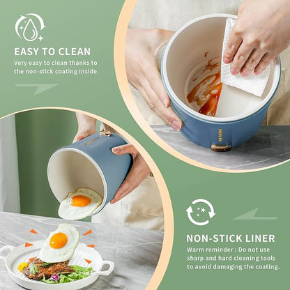 Hot Pot Electric, 1L Mini Ramen Cooker, 450W Rapid Noodles Cooker, Multifunctional Electric Pot for Cooking Pasta, Soup, Portable Pots with Over-Heating Protection for Dorm, Office, Travel