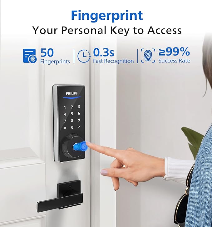 Philips Wi-Fi Smart Door Lock, Keyless Entry Door Lock with App Control,Fingerprint ID,Auto Lock,Keypad Deadbolt with Wi-Fi Bridge Adaptor,Smart Locks for Front Door-Satin Nickel