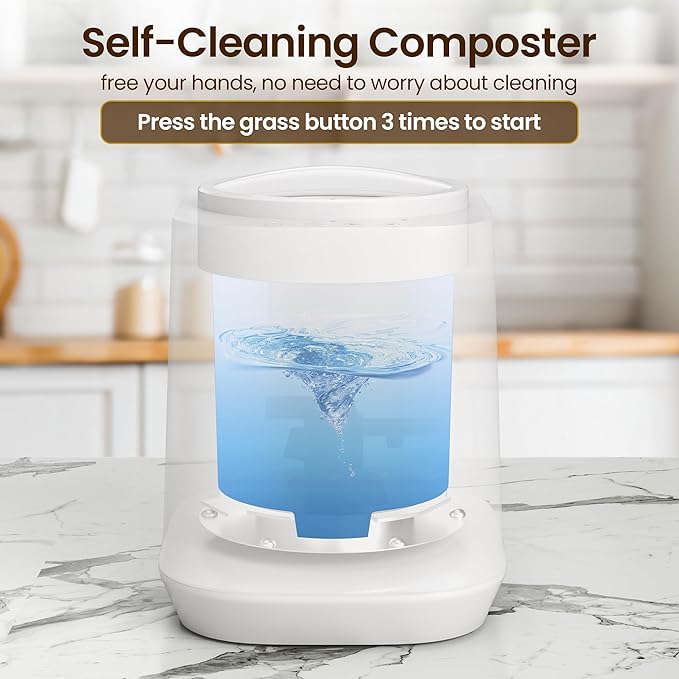 HEYNEMO 4L Electric Composter for Kitchen, Smart Compost Bin Outdoor/Indoor, Odorless Auto-Cleaning Countertop Composter Kitchen Bin, 3 Modes Food Waste Compost Machine with Safety Lock