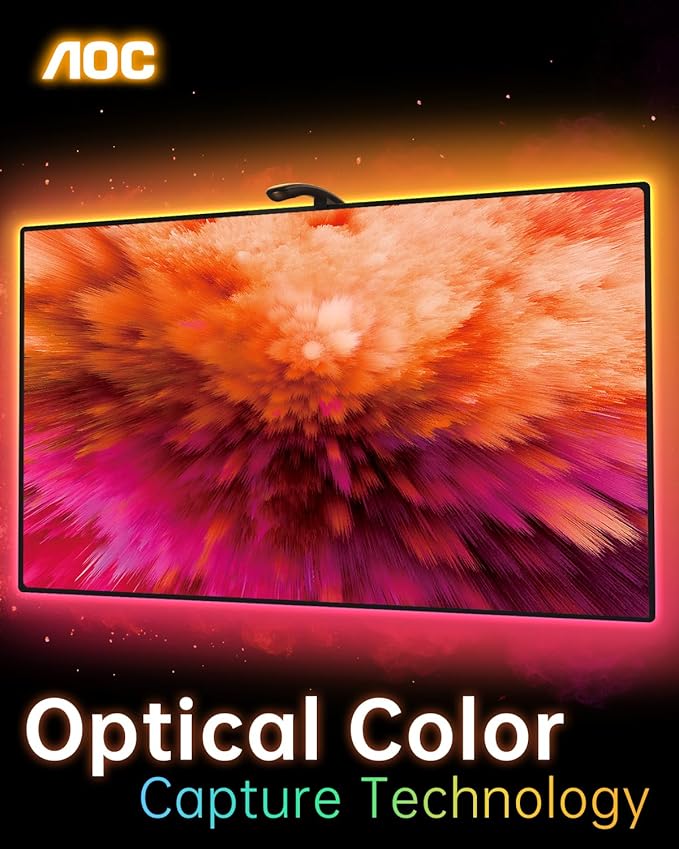 AOC TV LED Backlight, TV Lights That Change with TVs for 55-65 inch Screen, RGB Strip Lighting with Sensor, Syncs Behind The Monitor, Smart App Control, Movie Game Music & DIY Mode, 14.8FT