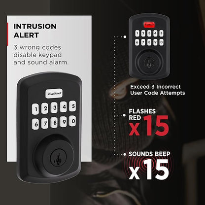 Kwikset Powerbolt 250 10-Button Keypad Matte Black Transitional Electronic Deadbolt Door Lock, Featuring Convenient Keyless Entry, Customizable User Codes and Auto-Locking