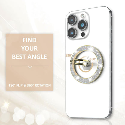 Magnetic Phone Ring Holder for MagSafe, Magnetic Phone Grip for iPhone, Compatible with iPhone MagSafe Wireless Charging. (Glitter Gold)
