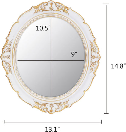 Vintage Decorative Wall Mirror 14.8 x 13.1 Inch Oval Mirror White