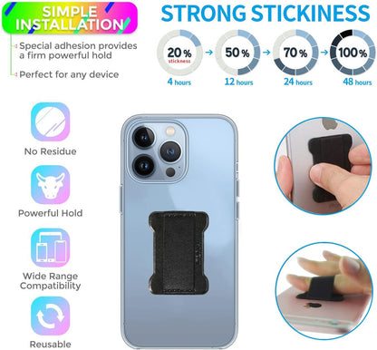 Universal Phone Grip for Smartphones - Phone Holder for Hand for Back of Phone - Wireless Charging Compatible (Black Blue) - 2Pack