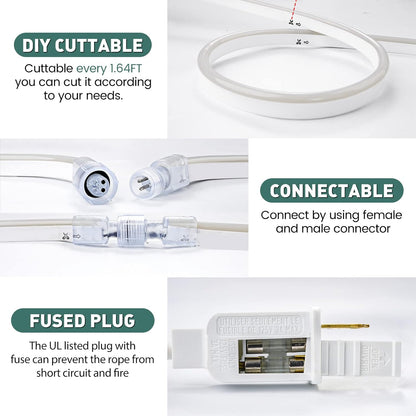 GZBtech Flexible LED Neon Rope Lights 66FT,AC 110-120V Waterproof Strip Light, 120 LEDs/M Cuttable Connectable Neon Lighting for Indoor Outdoor Home Decor/Commercial Building Use-Pink 20M