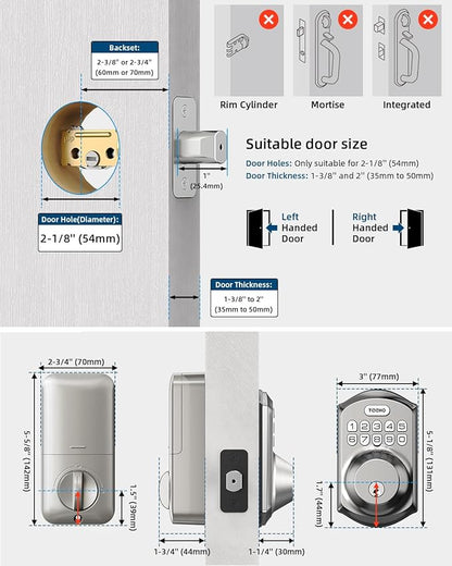 TEEHO TE001 Keyless Entry Door Lock with Keypad - Smart Deadbolt Lock for Front Door with 2 Keys - Auto Lock - Easy Installation - Satin Nickel