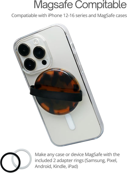 Heesch Magnetic Ring for Phone Case Loopy Brown Phone Grip Strap Holder for Back of Phone Finger Loop Grip for Hand Tortoise Shell Magsafe Grip for iPhone 16 Pro Max/15/14/13/12 Series Mag Safe Case