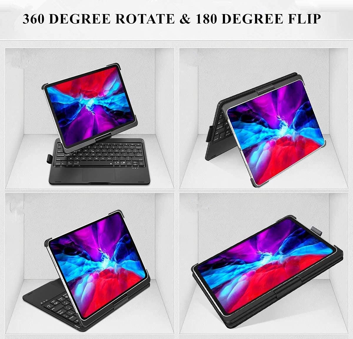 Touchpad Keyboard Case for iPad (A16) 11th Gen 2025/iPad 10th Generation 2022, Backlit Trackpad Keyboard Folio Smart 360° Rotatable Stand Cover with Pencil Holder, Black