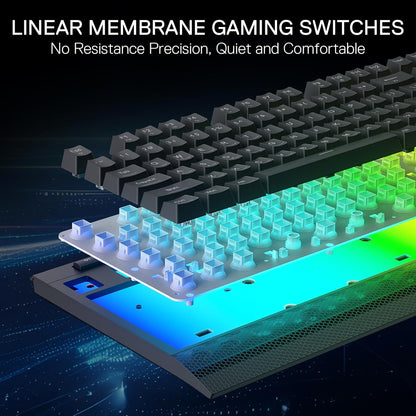 Redragon K525 RGB Backlit 104 Keys Wired Membrane Gaming Keyboard w/ 5 Multimedia Keys & 4 Extra On-Board Macro Keys, Dedicated Media Control, Ergonomic Wrist Rest, Linear Mechanical-Feel Switch