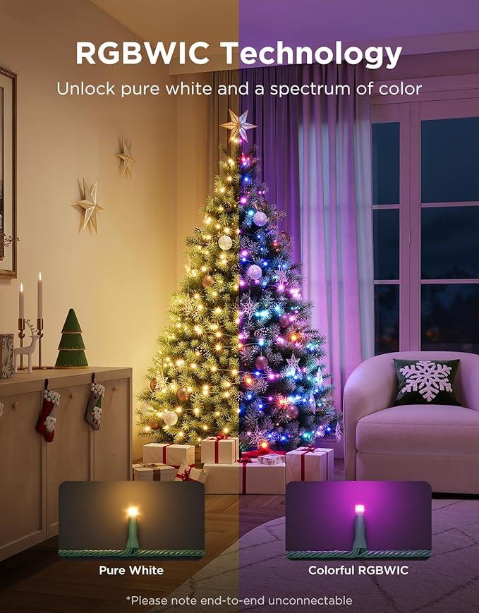 Govee Christmas Sparkle String Lights 99ft, RGBWIC String Lights with 375 Bullet-Head LEDs, App-Controlled, 140+ Scene Modes, 3D Shape Mapping, Works with SmartThings, Indoor Holiday Decorations