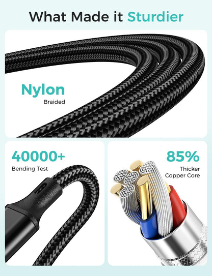 2Pack Travel Essentials Multi Charging Cable for Watch Charger 4 in 1 Fast Charger Camping Essentials USB C/L/Micro Compatible with Watch Series 10-1/SE/Ultra Phone 16 15/Galaxy Android-4FT/Black