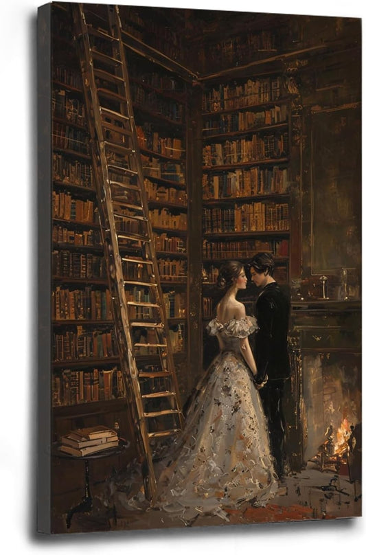 Gothic retro library scene decoration melancholy calm art college style wall aesthetic antique style home decoration suitable for bedroom living room12x16in Wood Framed