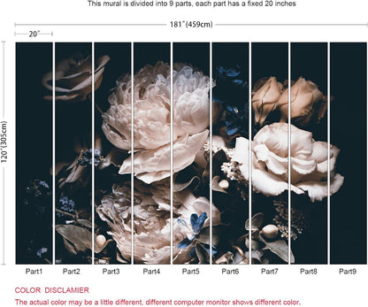 Dark Floral Wallpaper Peony Wall Mural Room Wall Decor(Not Peel n' Stick)