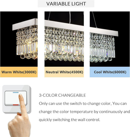 Siljoy 6-Light Modern Crystal Chandelier for Dining Room, Rectangular K9 Crystal Raindrop Chandelier, Rectangle Pendant Ceiling Light Fixture for Living Room Kitchen Island L31.5'' x W10'' x H10''