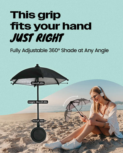 3 in 1 Magnetic Umbrella Sunshade Collapsible Expandable Phone Grip & Stand - Elegant Magsafe Compatible Phone Holder for Secure Grip and Hands-Free Viewing (Black)