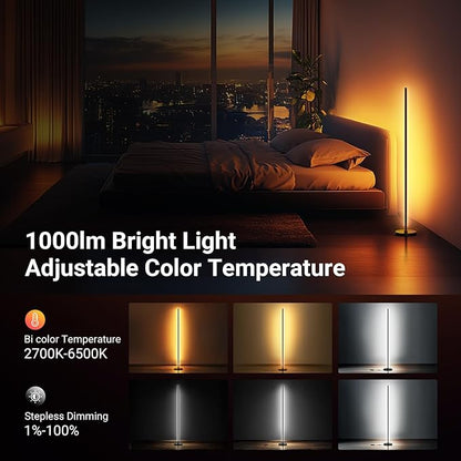 NEEWER NF04 Smart LED Floor Lamp, 1000lm RGBW Standing Corner Light, Compatible with Google Assistant Alexa, APP/AI Design/Music Sync/16 Million Color Ambient Lighting, Living Room Bedroom Home Decor