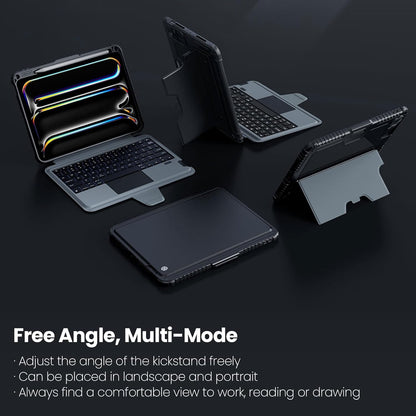 Nillkin iPad Pro 11 inch (M4, 2024) Case with Detachable Keyboard, Magic Trackpad, 7 Colors Backlit, Portrait/Landscape Modes, Rugged Keyboard Case with Camera Cover for iPad Pro 11” 5th Gen, Black