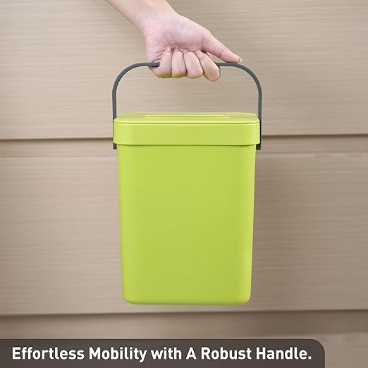 EKO Puro Mini Wall-Mounted Kitchen Trash Can with Lid Food Waste Caddy, 0.79 Gal / 3L (Green)