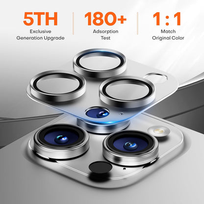 Camera Lens Protector for iPhone 16 Pro Max/16 Pro/15 Pro Max/15 Pro/14 Pro Max/14 Pro, Aluminum Alloy Sapphire Glass Camera Screen Cover, Case Friendly- White Titanium