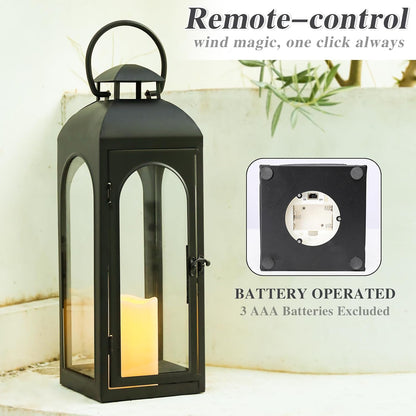 Bdor 2 Pack 20 Inches Metal and Tempered Glass Decorative Lantern with Electronic Wax Effect - Indoor/Outdoor Decorative Lighting, Handcrafted Aesthetic, Perfect for Home, Parties, and Holiday Decor