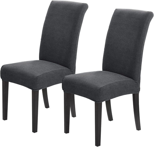 Joccun Chair Covers for Dining Room Set of 2,Dining Chair Slipcover Stretch Dining Room Chair Covers Seat Protector,Washable Parsons Chair Cover for Home,Banquet(Dark Gray,2 Pack)
