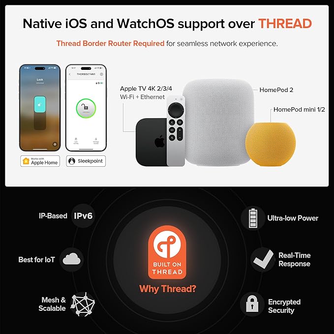 X1 Apple Home Key Lock, iOS ONLY Smart Keyless Entry HomeKit Door Lock with Fingerprint, Keypad Deadbolt Lock Works with HomeKit Over Thread (Border Router Required), IP65 Weatherproof, Black