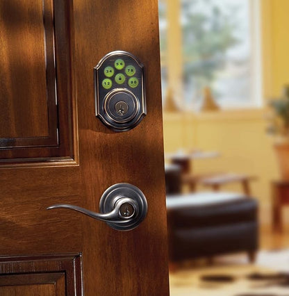 Kwikset Tustin Entry Door Handle with Lock and Key, Secure Keyed Reversible Lever Exterior, For Front Entrance and Bedrooms, Venetian Bronze, Pick Resistant Smartkey Rekey Security and Microban