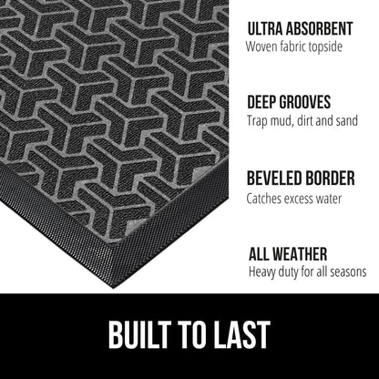 GORILLA GRIP 100% Waterproof All-Season WeatherMax Doormat 35x23, US Designed Natural Rubber, Stain and Fade Resistant, Low Profile Indoor Outdoor Door Mats, Easy Clean Patio Mat, Slate Geometric
