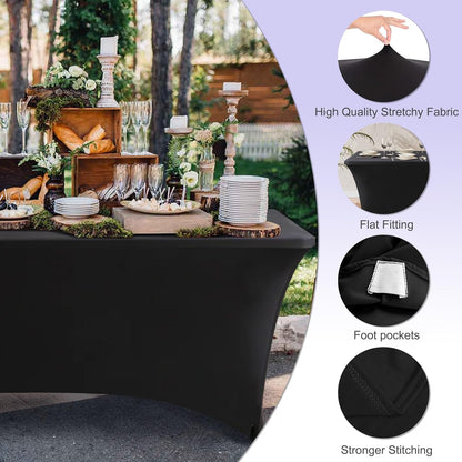 ABCCANOPY 8 FT Black Spandex Table Cover Stretch Fitted Wrinkle Resistant Tablecloth Reuse for Rectangular Folding Table Patry Event Wedding Banquet Protector