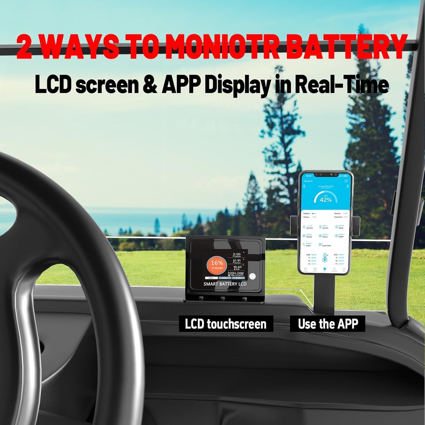 48V 135Ah Golf Cart Lithium LiFePO4 Battery with Charger and 200A BMS Grade A Cells Deep Cycle Rechargeable Battery,10000+ Cycles,Perfect for Golf Cart,Off Grid Applications (48V 135Ah-GC)