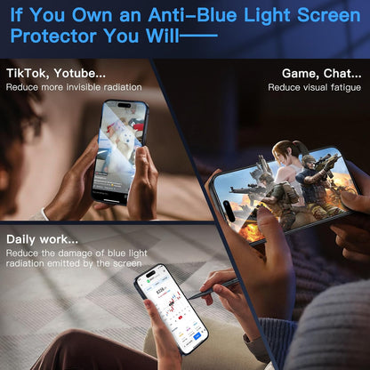 Uyiton Anti-Blue Light for iPhone 15 Plus Screen Protector - Unbreak-Glass Easy to Install Full Coverage Case Friendly Scratch Resistance 9H Tempered Glass Screen Protector for iPhone 15 Plus, 2 Pack