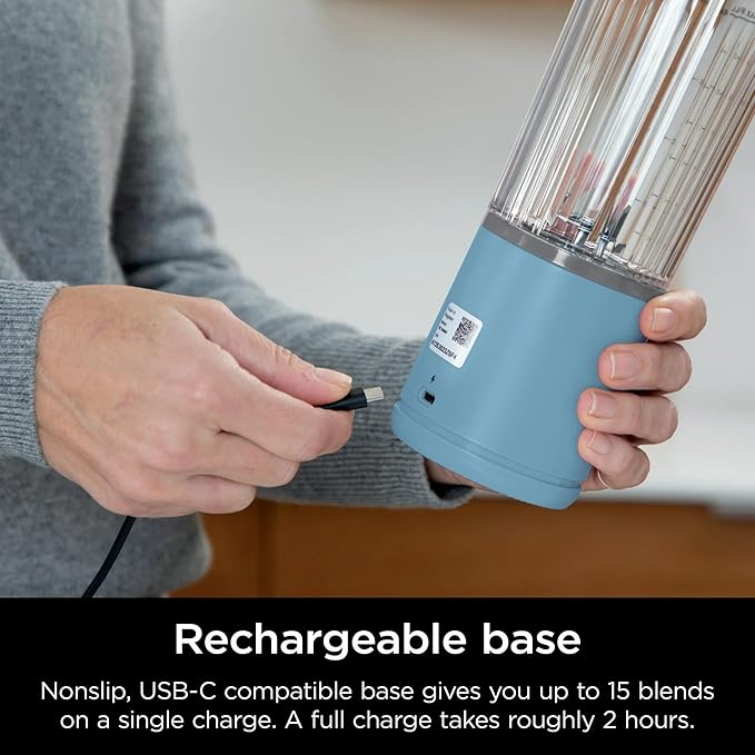 Ninja Blast 16 oz. Personal Portable Blender with Leak Proof Lid and Easy Sip Spout, Perfect for Smoothies, Cordless, USB-C Rechargeable, Dishwasher Safe Parts (Renewed) (Denim Blue)