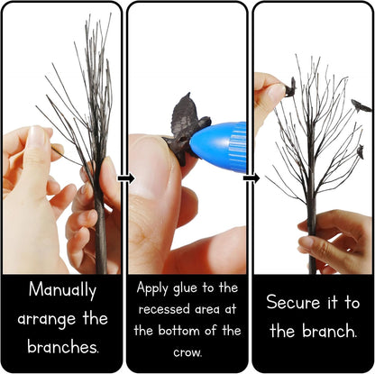 Warmtree 6 Pcs Halloween Village Trees Mini Decor Tree Artificial Tabletop Branch Trees, Halloween Village Accessories with Crows Figurine for Holiday Home Garden Office Festival Decor