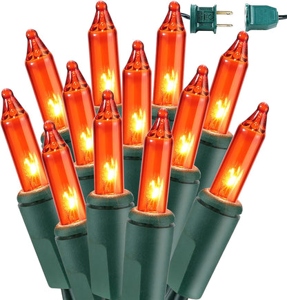 BrizLabs Orange Halloween Lights, 69.6FT 300 Count Halloween String Lights Linkable, UL Certified Orange Light String, Mini Incandescent Light Set for Indoor Outdoor Christmas Fall Thanksgiving Tree