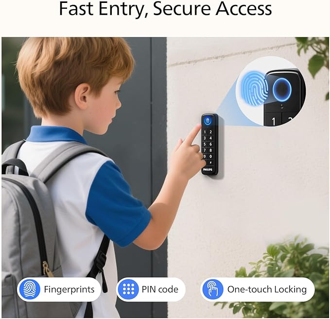 Philips WiFi Smart Deadbolt Lock with Fingerprint Keypad, APP Remote Control, Sliver