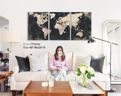 Black and White Wall Art Framed Office Vintage Wall Decor for Bedroom Home Decorations for Living Room Large Modern Maps Pictures Abstract Art Prints