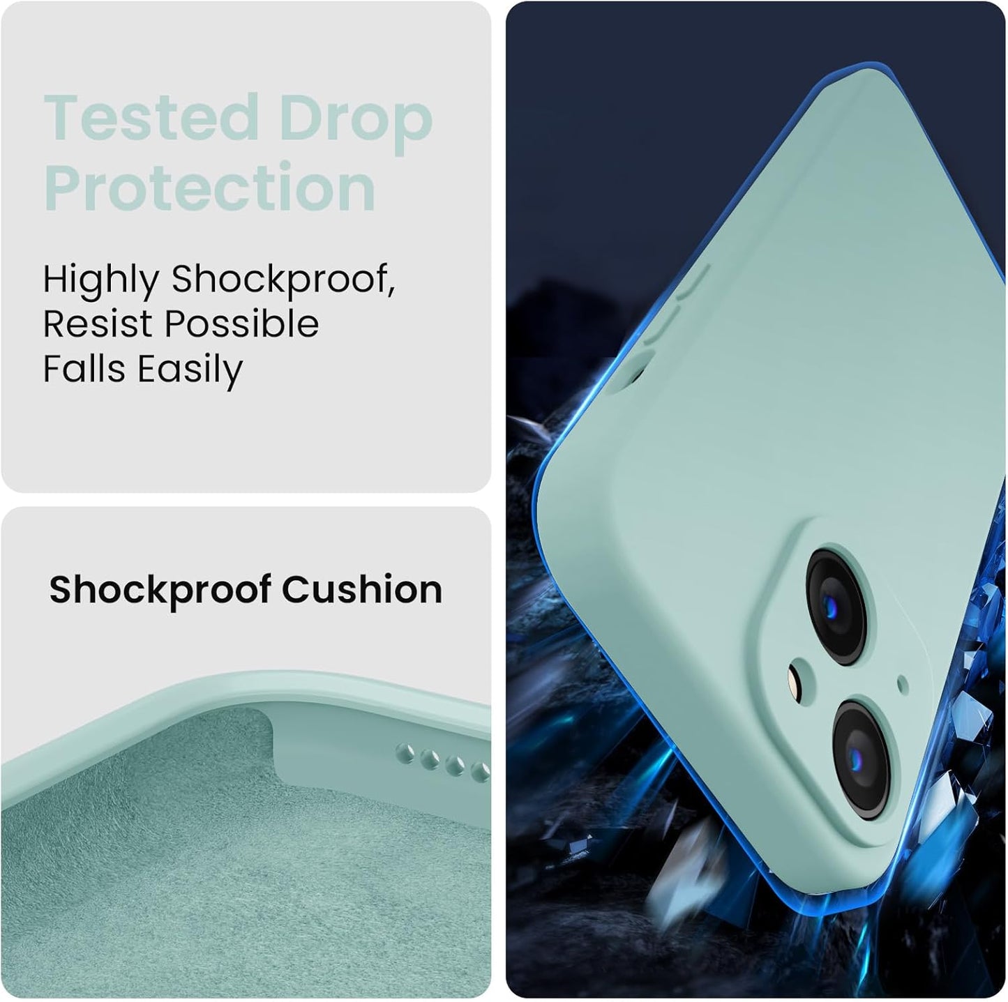 FireNova Designed for iPhone 15 Plus Case, Silicone [Camera Protection] Case with [2 Screen Protectors], Soft Anti-Scratch Microfiber Lining Inside, 6.7 inch, Mint Green