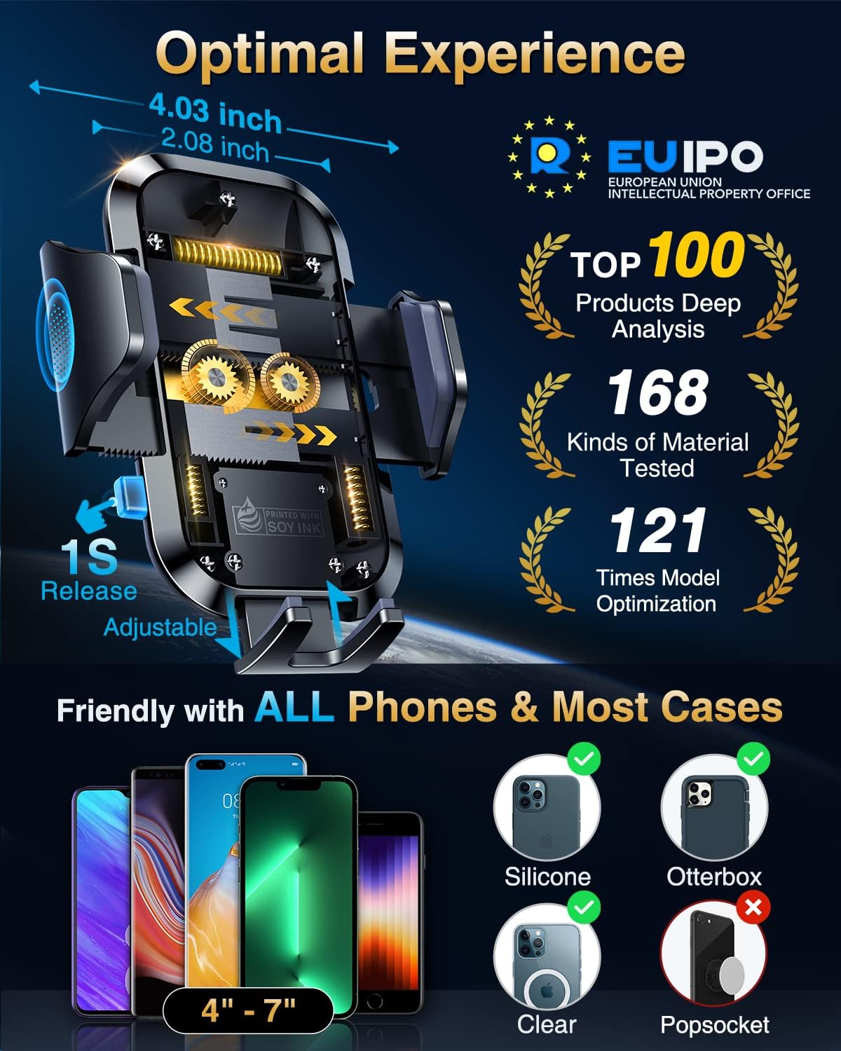 VANMASS 2024【True Military-Grade】 Phone Holders for Your Car 【65 LBS Strongest Suction & Clip】 Ultimate Cell Phone Mount Dashboard Window Vent for iPhone 16 Pro Max 15 14 13 12 Samsung Android Truck