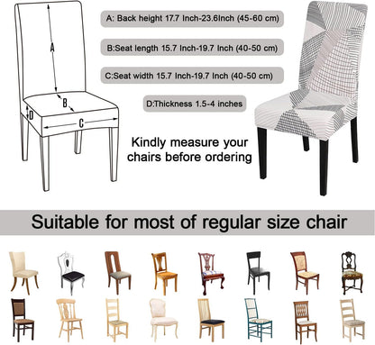 JQinHome White Chair Covers for Dining Room Set of 6, High Stretch Removable Washable Parsons Chair Slipcover for Home Party Hotel Wedding Ceremony (6PCS, Geometric)