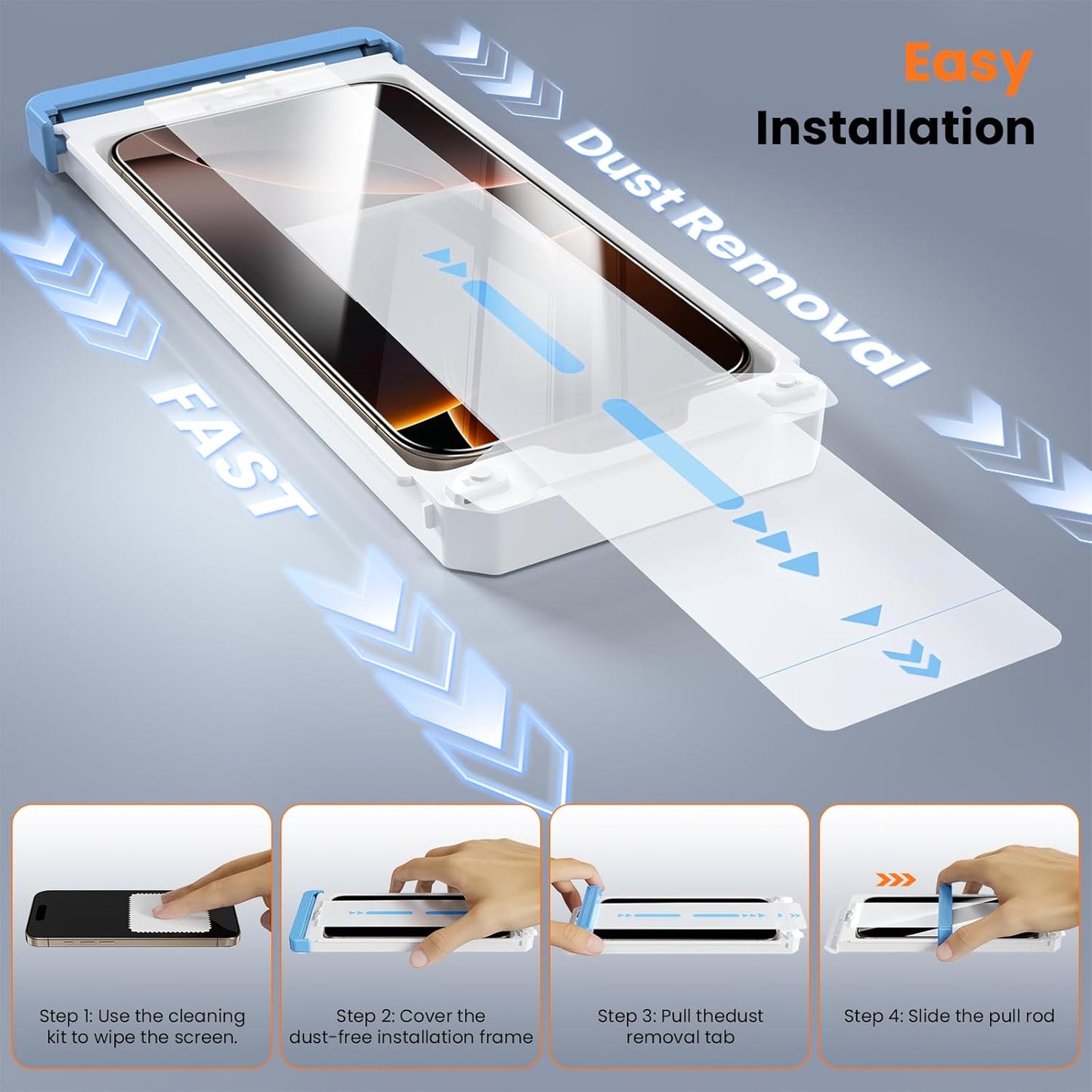 Screen Protector for iPhone 15Plus/16Plus/14Pro Max Military Grade Tempered Glass Auto-Alignment OneTouch Kit Cell Phone Accessories Bubble Free Case Friendly Auto Dust-Removal Easy Install [1 Pack]